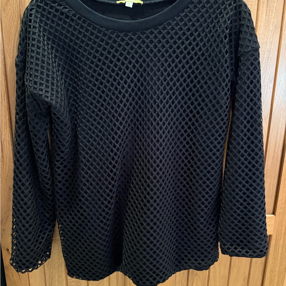 Gianni Bini Mesh Overlay Long Sleeve Top
